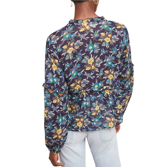 Anthropologie MEADOW RUE Strasser Embroidered Floral Peasant Blouse M - Picture 6 of 9